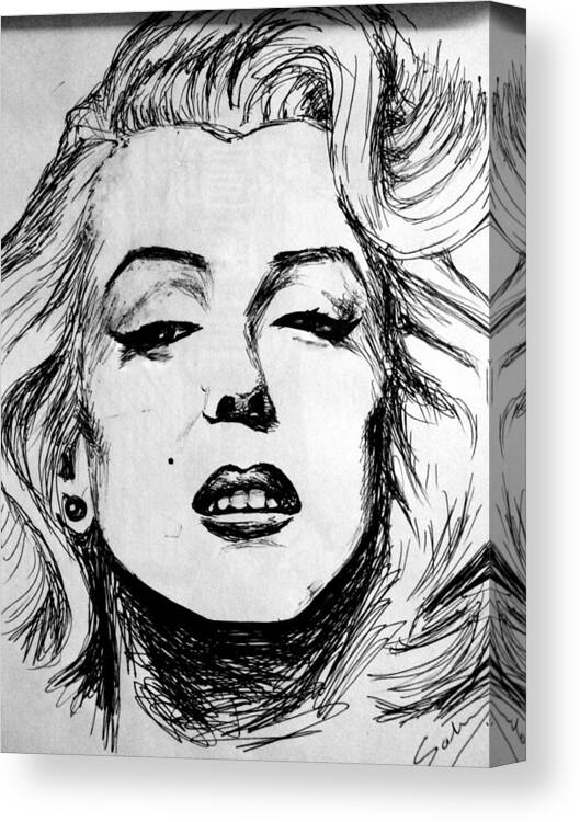 Wallpaper Buy Art Print Phone Case T-shirt Beautiful Duvet Case Pillow Tote Bags Shower Curtain Greeting Cards Mobile Phone Apple Android Marilyn Monroe Hollywood Ink Canvas Framed Art Acrylic Greeting Print Some Like It Hot Golden Age Salman Ravish Khan Canvas Print featuring the painting Marilyn Monroe by Salman Ravish