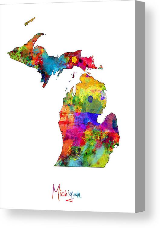 United States Map Canvas Print featuring the digital art Michigan Map by Michael Tompsett