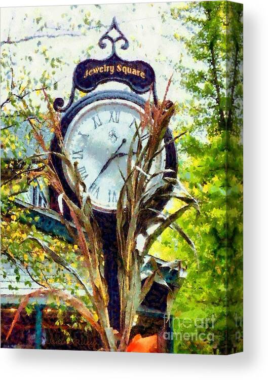 Milford Pa Canvas Print featuring the photograph Milford PA - Jewelry Square Street Clock - Autumn by Janine Riley