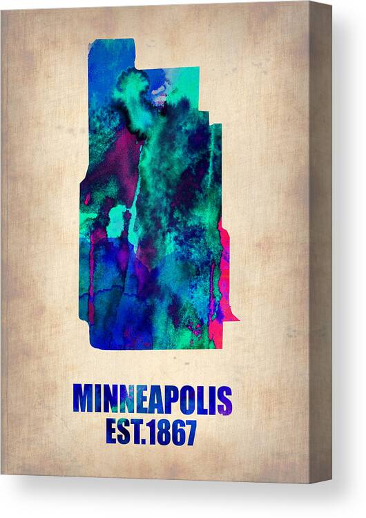 Maps Canvas Print featuring the painting Minneapolis Watercolor Map by Naxart Studio