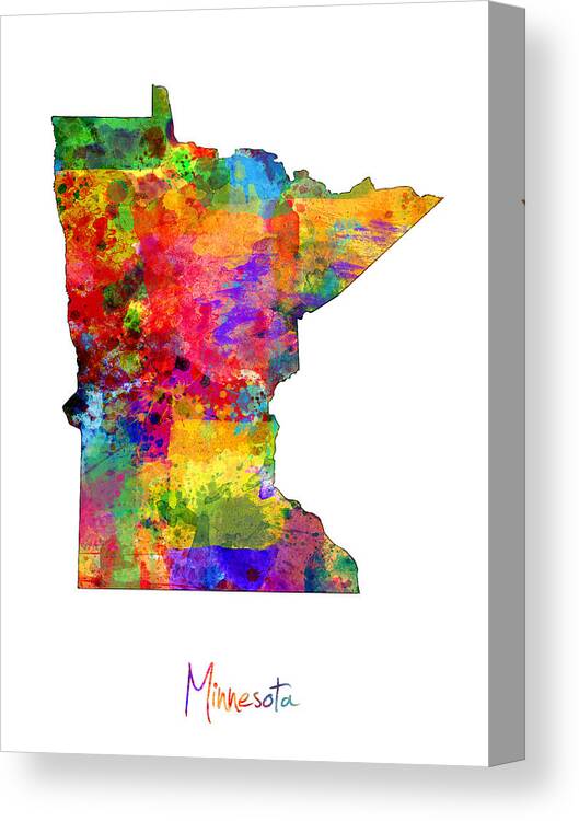 United States Map Canvas Print featuring the digital art Minnesota Map by Michael Tompsett