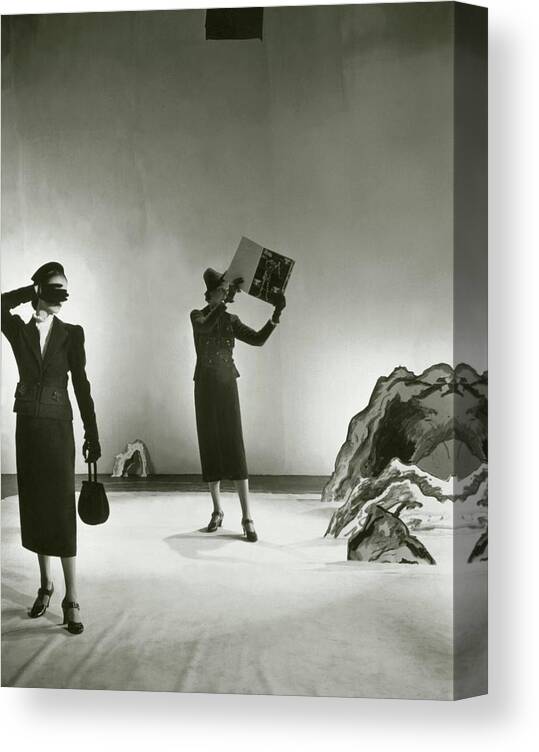 Accessories Canvas Print featuring the photograph Models Wearing Schiaparelli Suits by Cecil Beaton