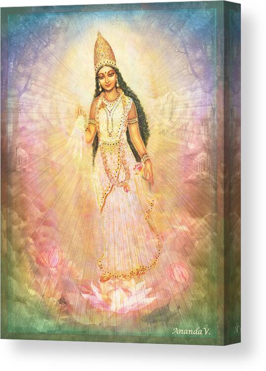 Goddess Painting Canvas Print featuring the mixed media Mother Goddess in Rainbow Colours by Ananda Vdovic