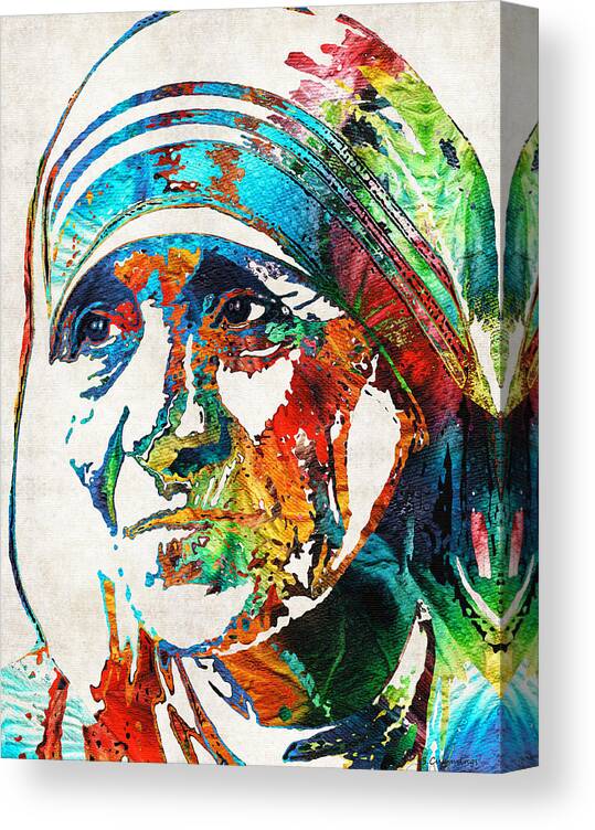 Mother Teresa Canvas Print featuring the painting Mother Teresa Tribute by Sharon Cummings by Sharon Cummings