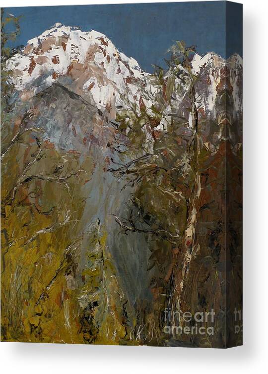 Mountain Canvas Print featuring the painting Mountain in snow by Karina Plachetka