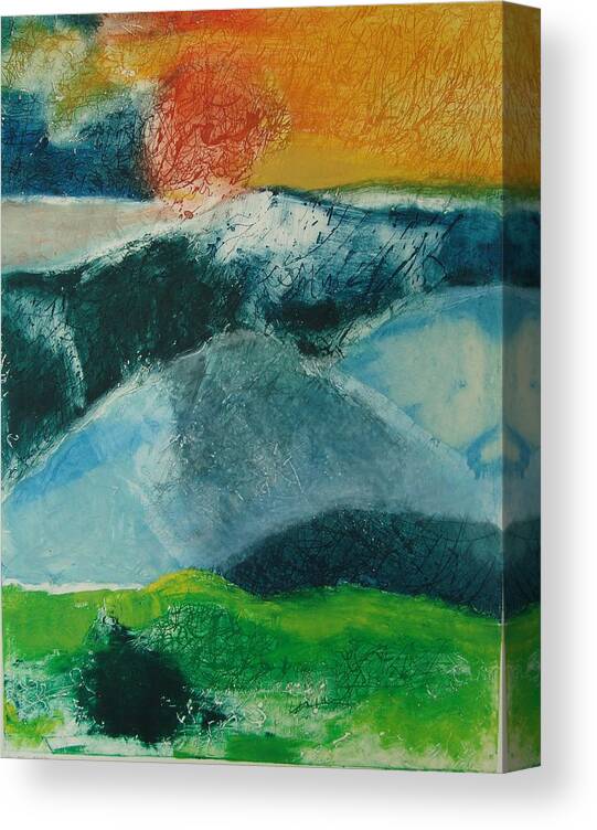 Monoprint Canvas Print featuring the mixed media Mountains 1 by Karen Coggeshall