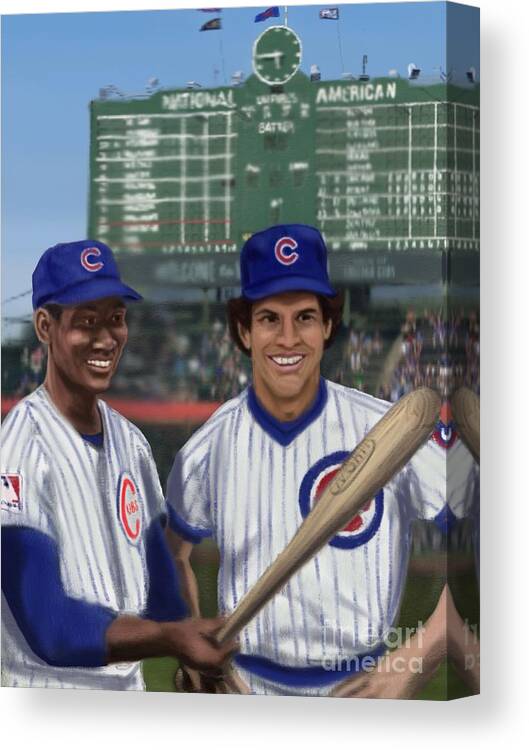 Ernie Banks Canvas Print featuring the drawing Mr. Cub and Ryno by Jeremy Nash