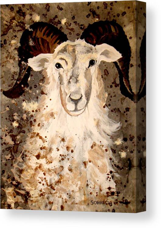 Ram Canvas Print featuring the painting Powell Mountain Goat by Amy Sorrell