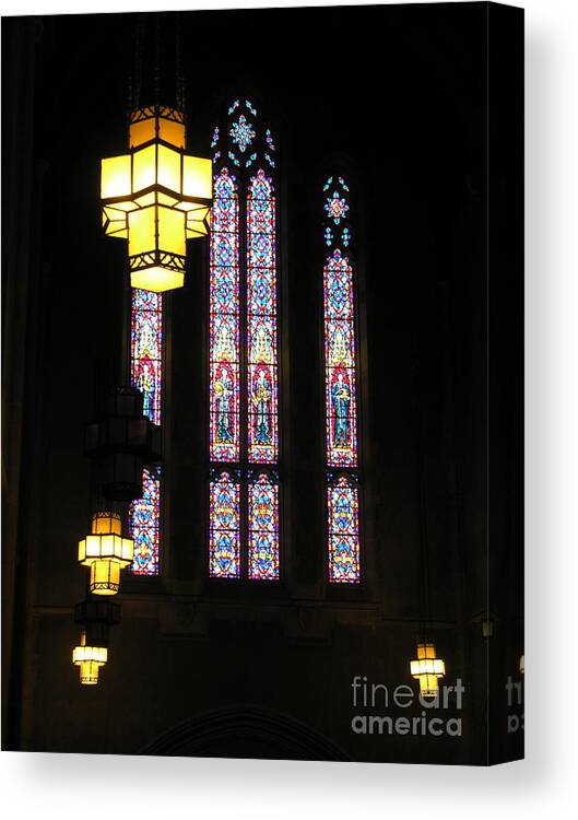 Muhlenberg College Canvas Print featuring the photograph Egner Memorial Chapel Windows and Tudor Luminaries by Jacqueline M Lewis