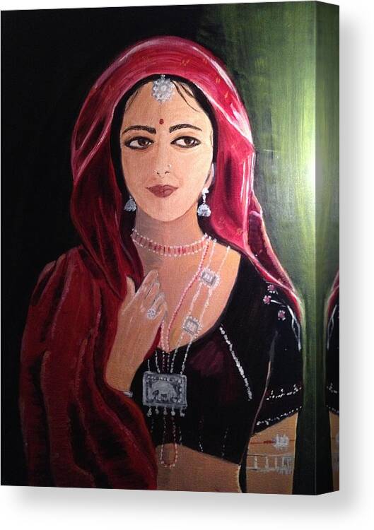 Indian Woman Canvas Print featuring the painting Mystic woman by Brindha Naveen