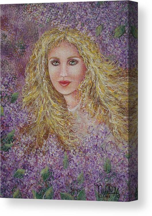 Portrait Canvas Print featuring the painting Natalie In Lilacs by Natalie Holland