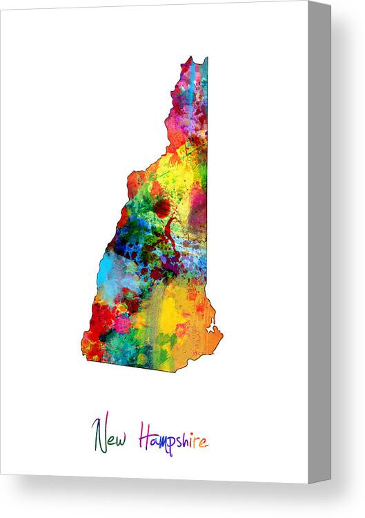 United States Map Canvas Print featuring the digital art New Hampshire Map by Michael Tompsett