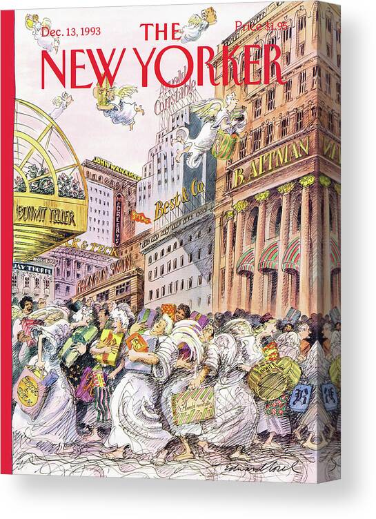 Even The Late Shop Early Canvas Print featuring the painting New Yorker December 13th, 1993 by Edward Sorel