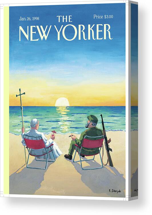 On The Beach Canvas Print featuring the painting New Yorker January 26th, 1998 by R Sikoryak