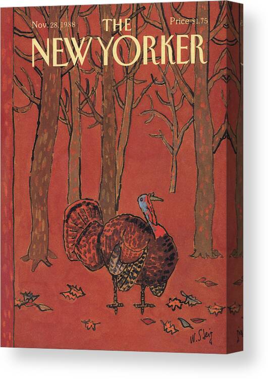 Animals Turkey Canvas Print featuring the painting New Yorker November 28th, 1988 by William Steig