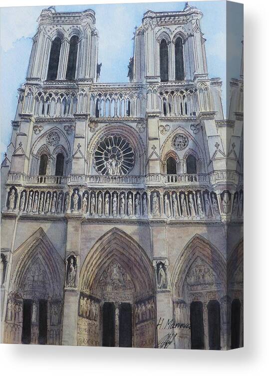 Architecture Canvas Print featuring the painting Notre- Dame by Henrieta Maneva