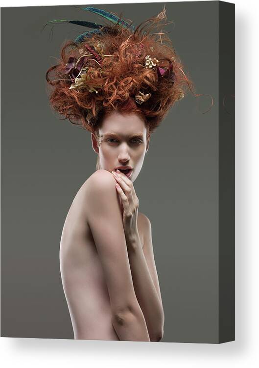 People Canvas Print featuring the photograph Nude Woman With Dried Flowers In Hair by Bill Diodato