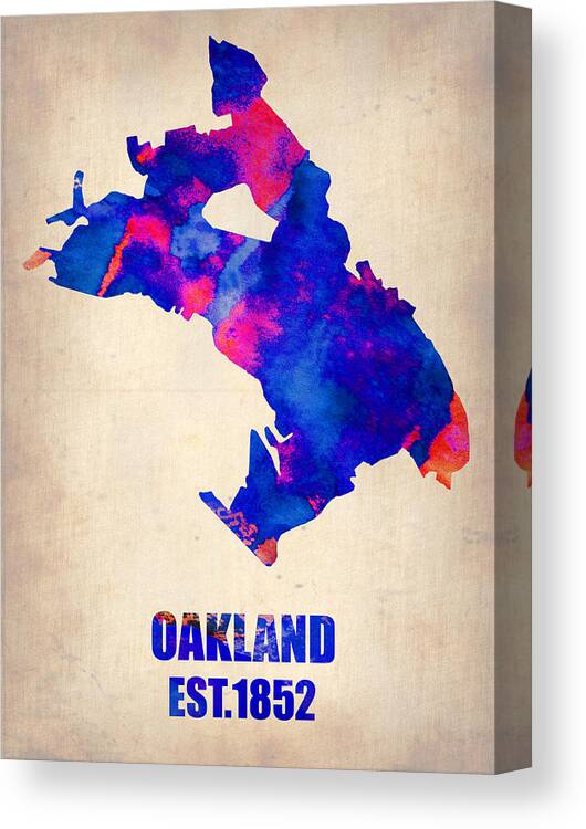 Oakland Canvas Print featuring the painting Oakland Watercolor Map by Naxart Studio