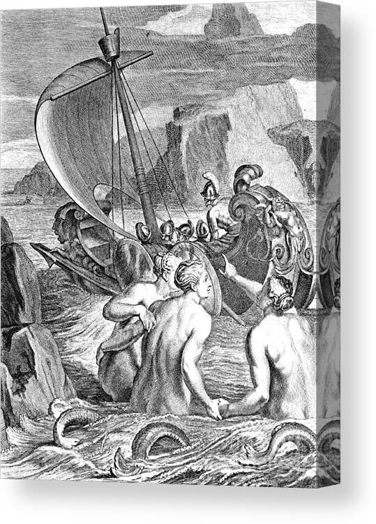 Folklore Canvas Print featuring the photograph Odysseus Escapes Charms Of The Sirens by Photo Researchers