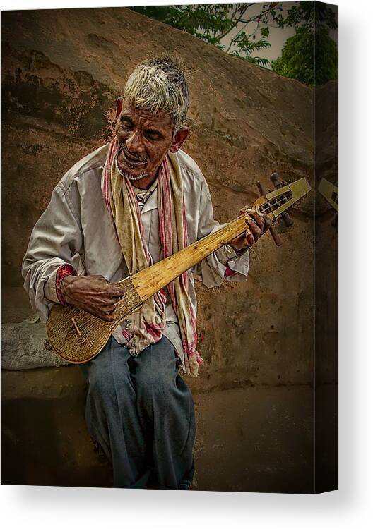 Baul Canvas Print featuring the photograph On the temple steps by Sarah Sever
