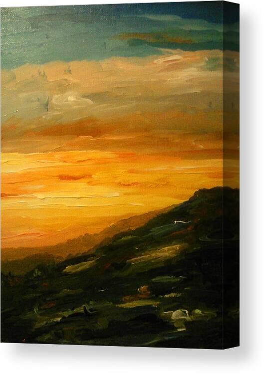 Sunset Canvas Print featuring the painting Orange landscape with a sunset by Ray Khalife