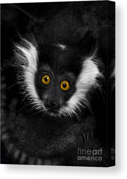 Lemur Canvas Print featuring the digital art Out Of The Dark by Mary Eichert