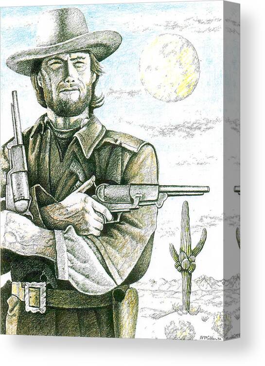 Art Canvas Print featuring the drawing Outlaw Josey Wales by Bern Miller