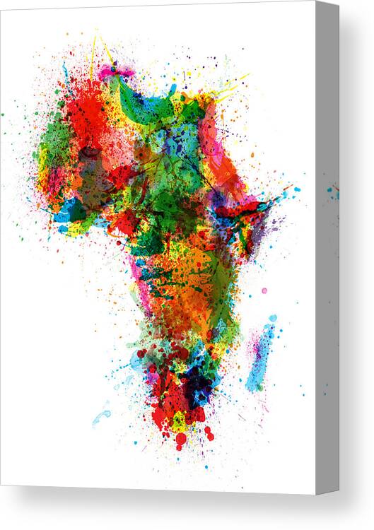 Africa Map Canvas Print featuring the digital art Paint Splashes Map of Africa Map by Michael Tompsett