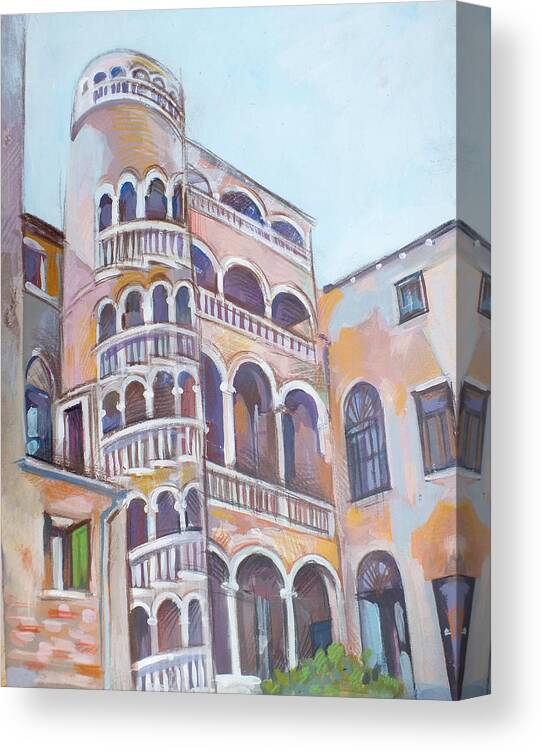 Venice Canvas Print featuring the painting Palazzo Contarini del Bovolo by Filip Mihail