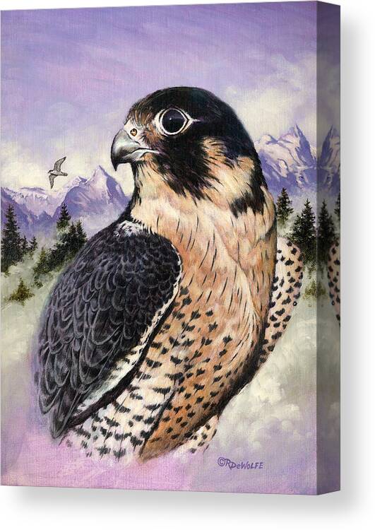 Raptor Canvas Print featuring the painting Peregrine Falcon by Richard De Wolfe