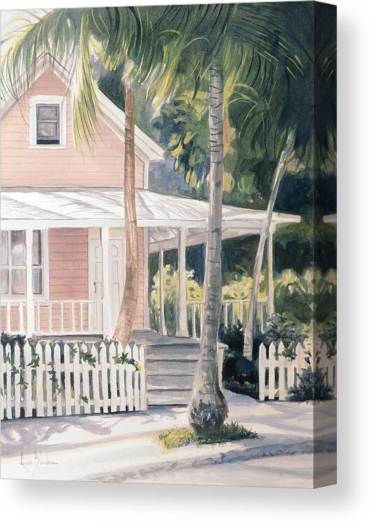 House Canvas Print featuring the painting Pink House by Lucie Bilodeau
