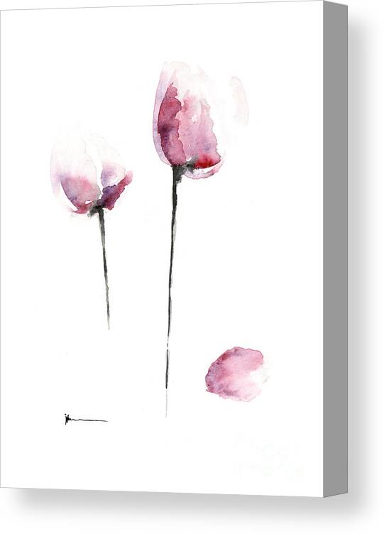 Tulips Canvas Print featuring the painting Pink tulips watercolor art print painting by Joanna Szmerdt