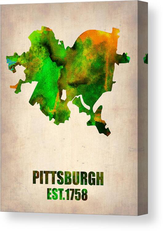 Pittsburgh Canvas Print featuring the painting Pittsburgh Watercolor Map by Naxart Studio