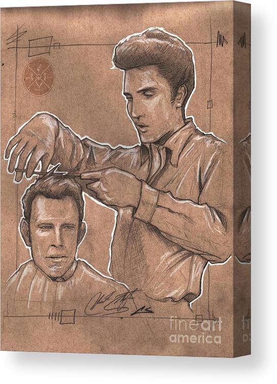 Elvis Canvas Print featuring the drawing Pompadour King by Shop Aethetiks