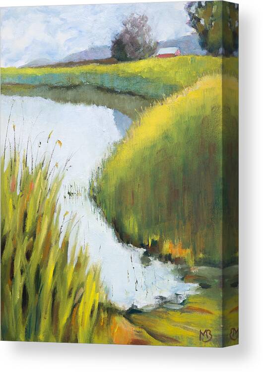 Pond Canvas Print featuring the painting Pond Grass Burch Farm by Mike Bergen