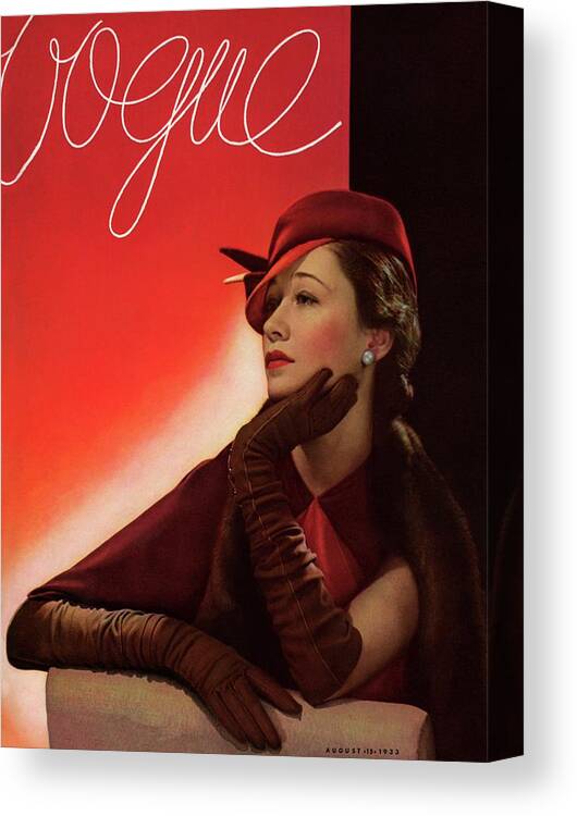 Portrait Canvas Print featuring the photograph Portrait Of A Woman In A Red Hat by George Hoyningen-Huene