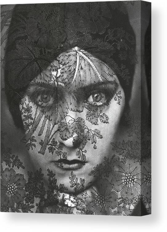 One Person Canvas Print featuring the photograph Portrait Of Gloria Swanson Behind Lace by Edward Steichen