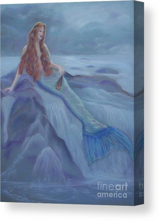 Mermaid Canvas Print featuring the pastel Reclining Mermaid by Julie Brugh Riffey