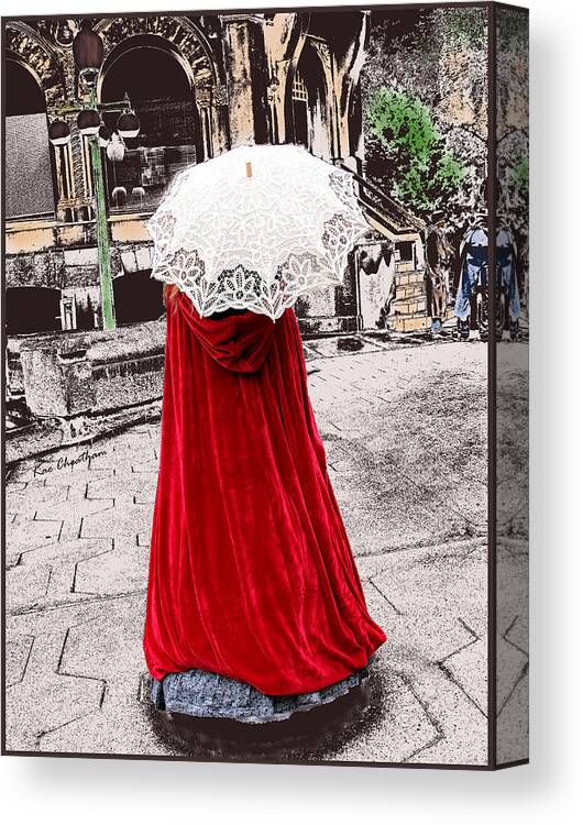 Red Cape Canvas Print featuring the digital art Red and White Walking by Kae Cheatham