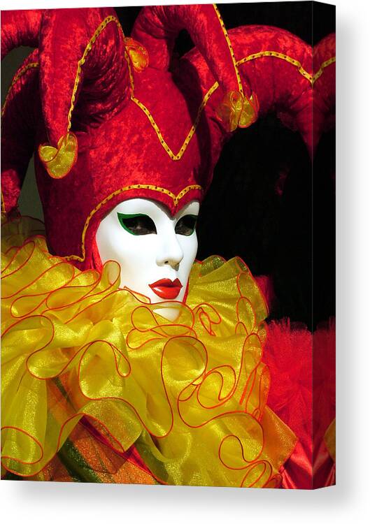 Venice Carnival Canvas Print featuring the photograph Red and Yellow Jester by Donna Corless