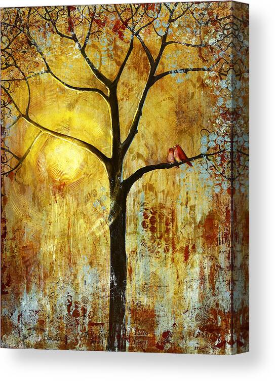 Birds Canvas Print featuring the painting Red Love BIrds Tree of Life by Blenda Studio