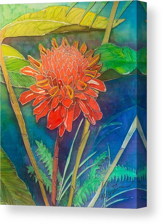 Ginger Canvas Print featuring the painting Red Torch Ginger by Kelly Smith