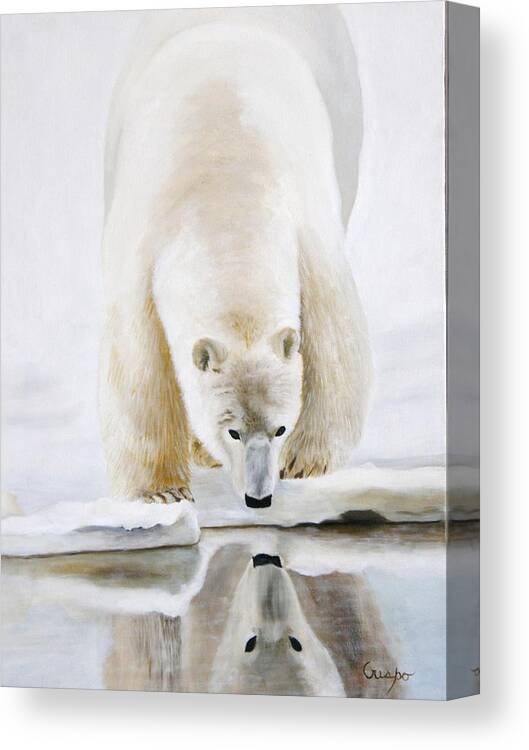 Bear Canvas Print featuring the painting Reflexion On A Reflection by Jean Yves Crispo
