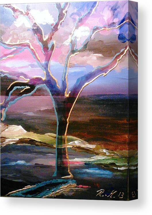 Landscape Canvas Print featuring the painting Robust Tree by Ray Khalife