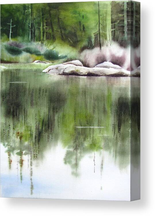 Rock Pond Canvas Print featuring the painting Rock Pond Triptych 2 by Amanda Amend