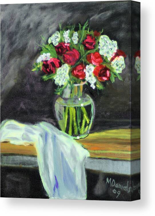 Rose Flower Vase Still Life Cloth Bouquet Canvas Print featuring the painting Roses for Mother's Day by Michael Daniels