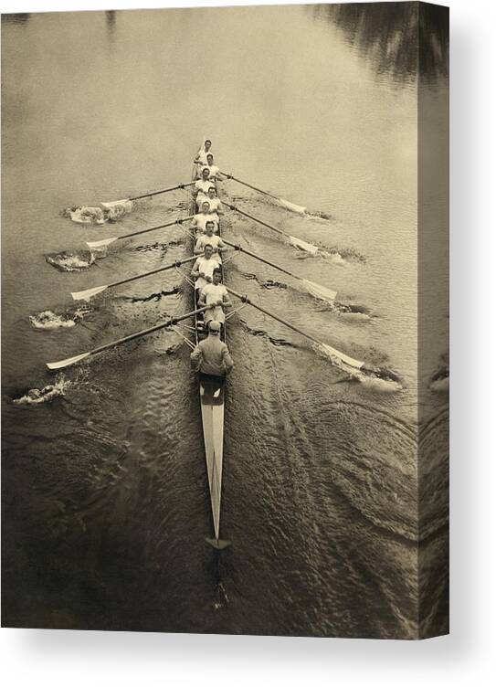 Human Canvas Print featuring the photograph Rowing crew, early 20th century by Science Photo Library