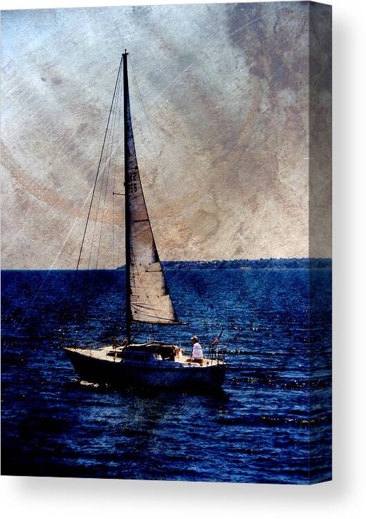 Lake Michigan Canvas Print featuring the digital art Sailboat Slow w metal by Anita Burgermeister