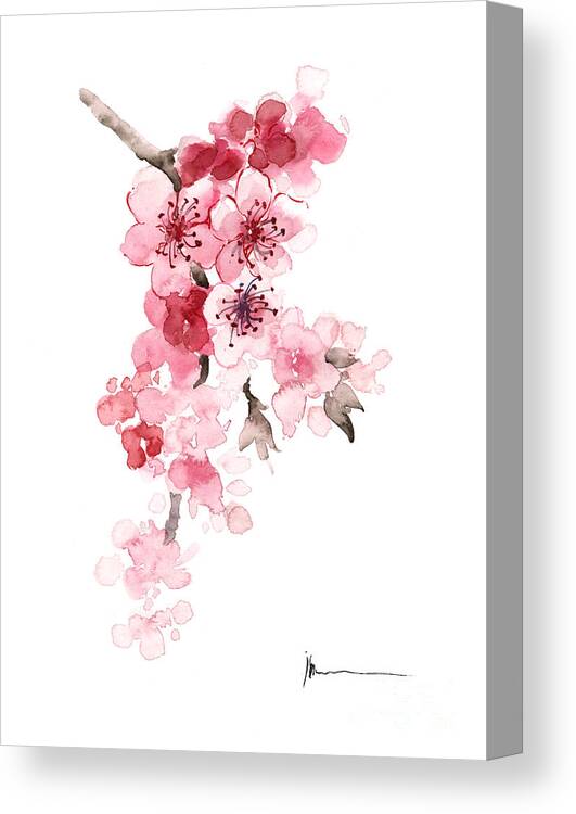 Sakura Canvas Print featuring the painting Sakura flowers watercolor art print painting by Joanna Szmerdt