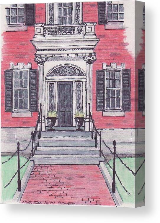 Images Of Salem Canvas Print featuring the drawing Salem Essex Street Front Door by Paul Meinerth